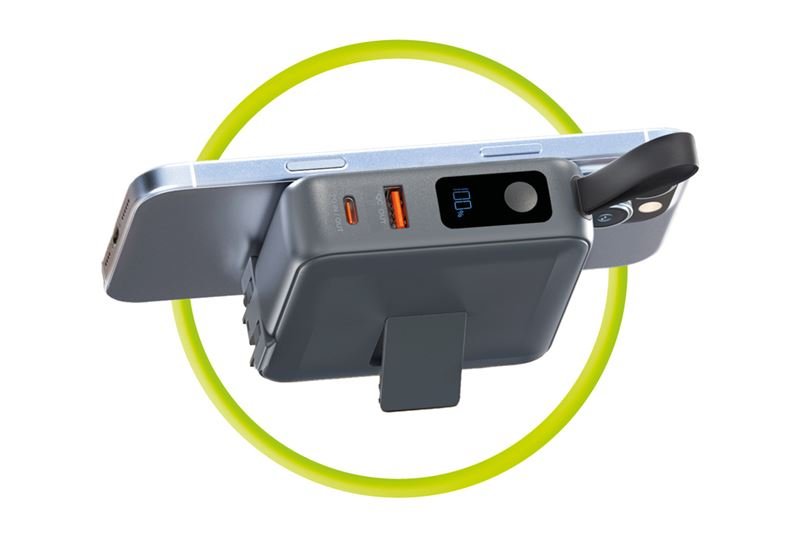 Mobile Origin - 3in1 Ασύρματο MagSafe PowerBank 10.000mAh και Φορτιστής Ταξιδίου με Ενσωματωμένα Καλώδια Lightning και Type - C και Εναλλάξιμα Βύσματα - Grey