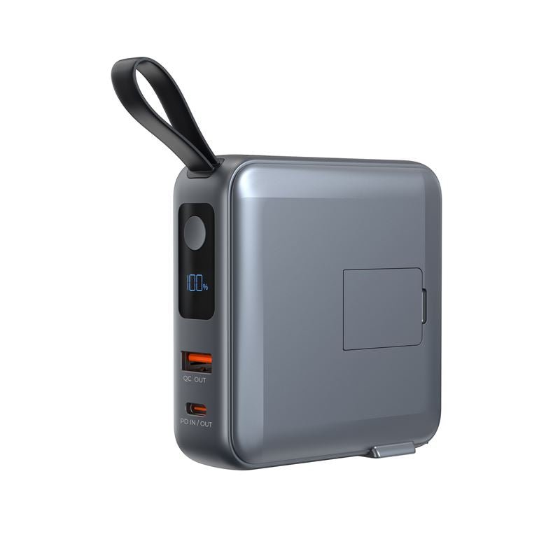 Mobile Origin - 3in1 Ασύρματο MagSafe PowerBank 10.000mAh και Φορτιστής Ταξιδίου με Ενσωματωμένα Καλώδια Lightning και Type - C και Εναλλάξιμα Βύσματα - Grey