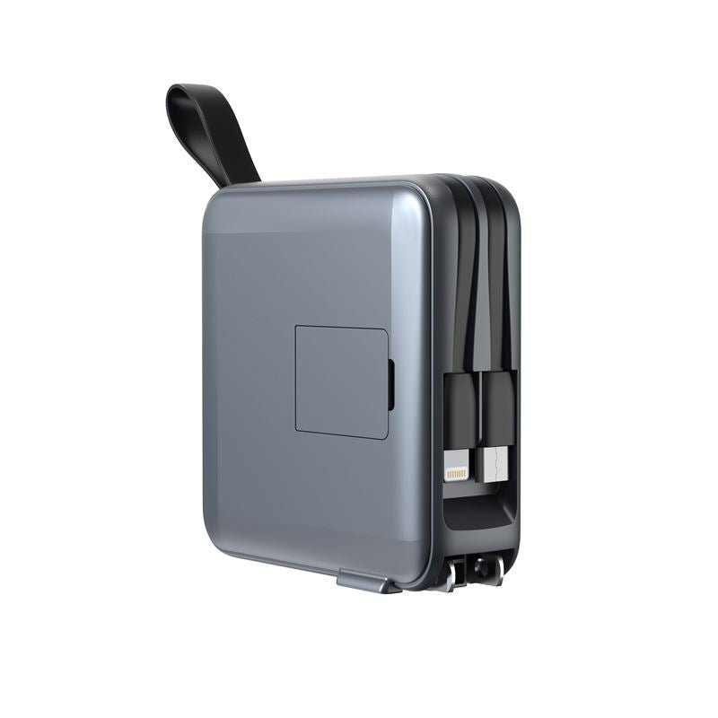 Mobile Origin - 3in1 Ασύρματο MagSafe PowerBank 10.000mAh και Φορτιστής Ταξιδίου με Ενσωματωμένα Καλώδια Lightning και Type - C και Εναλλάξιμα Βύσματα - Grey