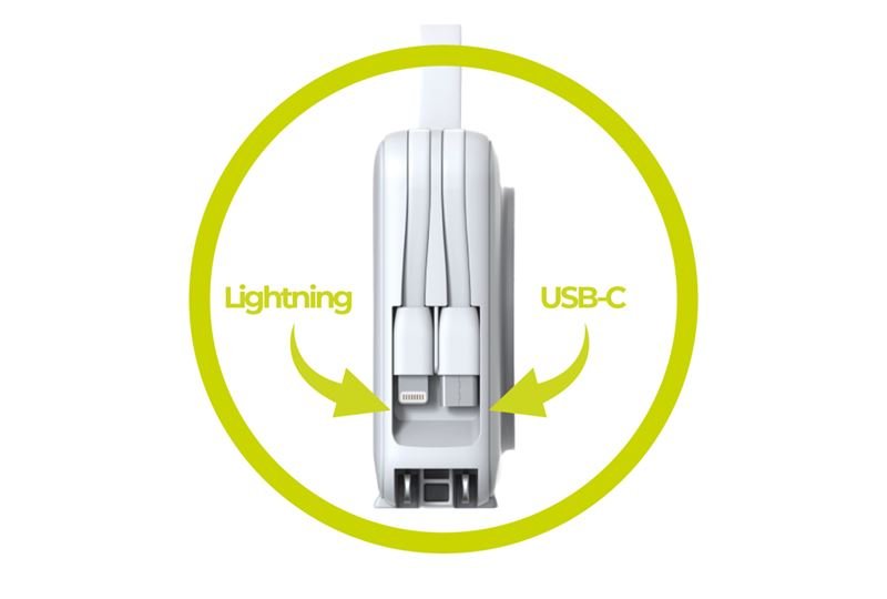 Mobile Origin - 3in1 Ασύρματο MagSafe PowerBank 10.000mAh και Φορτιστής Ταξιδίου με Ενσωματωμένα Καλώδια Lightning και Type - C και Εναλλάξιμα Βύσματα - White