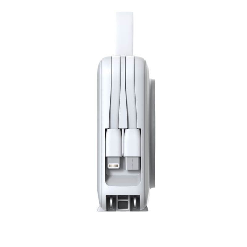 Mobile Origin - 3in1 Ασύρματο MagSafe PowerBank 10.000mAh και Φορτιστής Ταξιδίου με Ενσωματωμένα Καλώδια Lightning και Type - C και Εναλλάξιμα Βύσματα - White