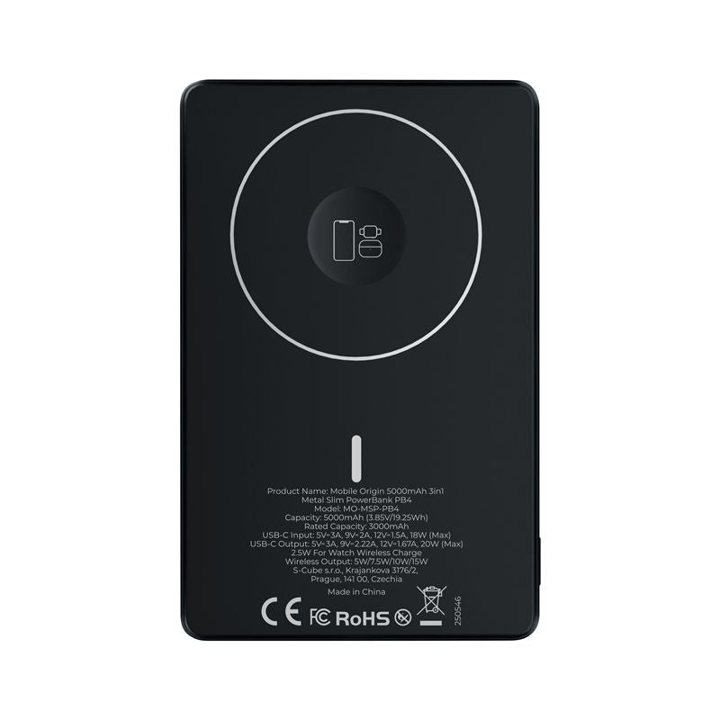 Mobile Origin - 3in1 Ασύρματο MagSafe Power Bank Κινητού / Apple Watch / AirPods 5.000mAh με Καλώδιο Type - C - PB4 Metal Slim - Space Grey