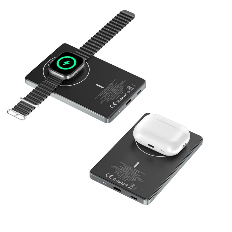 Mobile Origin - 3in1 Ασύρματο MagSafe Power Bank Κινητού / Apple Watch / AirPods 5.000mAh με Καλώδιο Type - C - PB4 Metal Slim - Space Grey