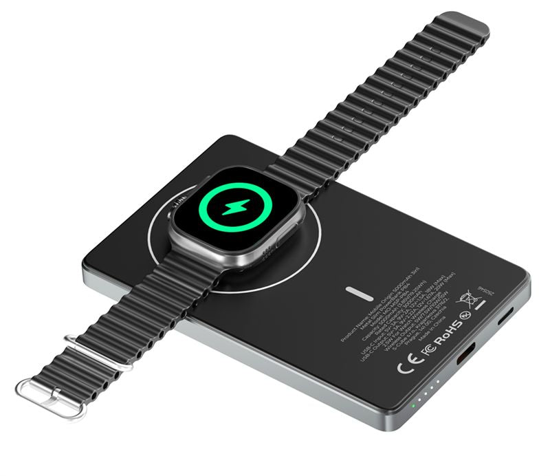 Mobile Origin - 3in1 Ασύρματο MagSafe Power Bank Κινητού / Apple Watch / AirPods 5.000mAh με Καλώδιο Type - C - PB4 Metal Slim - Space Grey