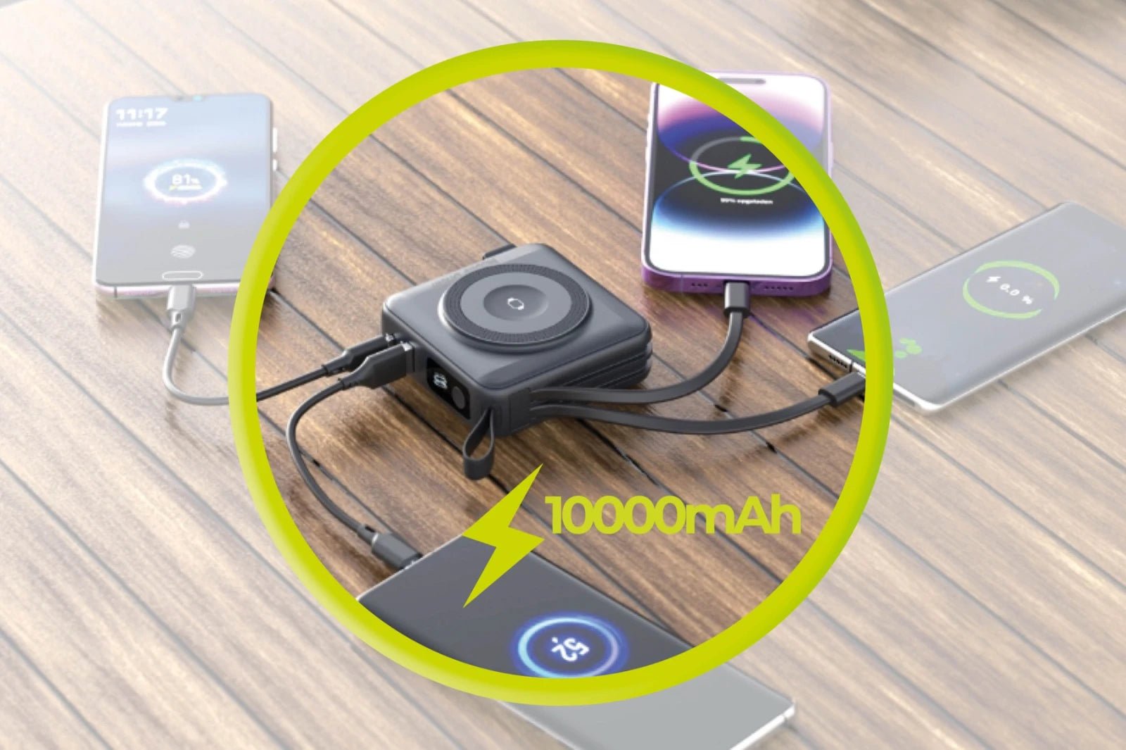 Mobile Origin - 3in1 Ασύρματο MagSafe PowerBank 10.000mAh και Φορτιστής Ταξιδίου με Ενσωματωμένα Καλώδια Lightning και Type - C και Εναλλάξιμα Βύσματα - Black