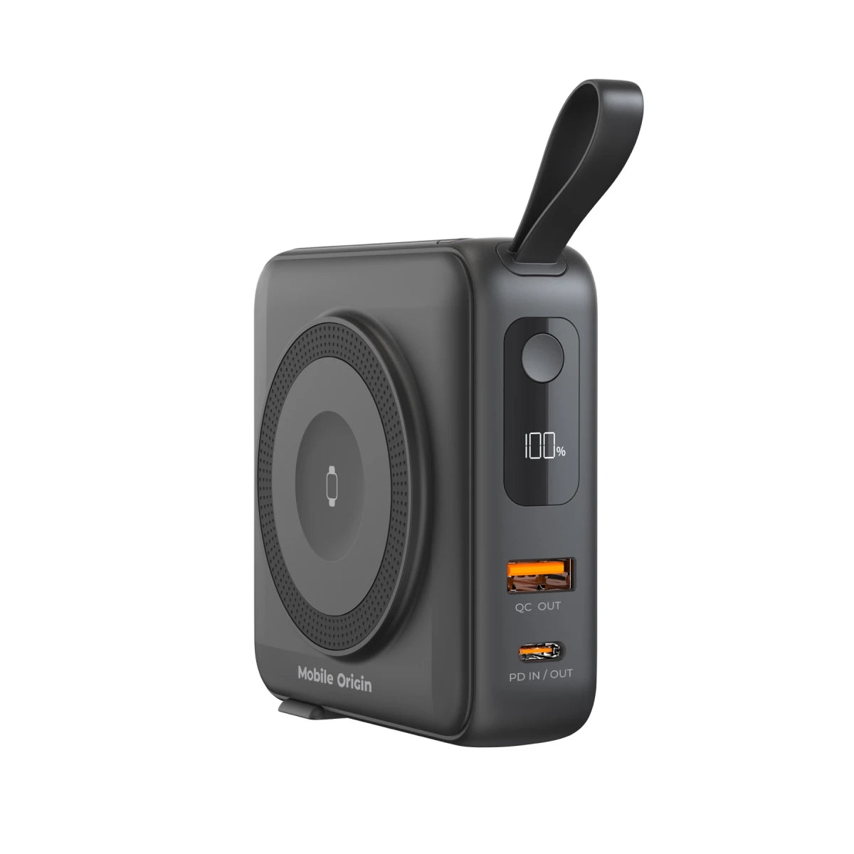 Mobile Origin - 3in1 Ασύρματο MagSafe PowerBank 10.000mAh και Φορτιστής Ταξιδίου με Ενσωματωμένα Καλώδια Lightning και Type - C και Εναλλάξιμα Βύσματα - Black