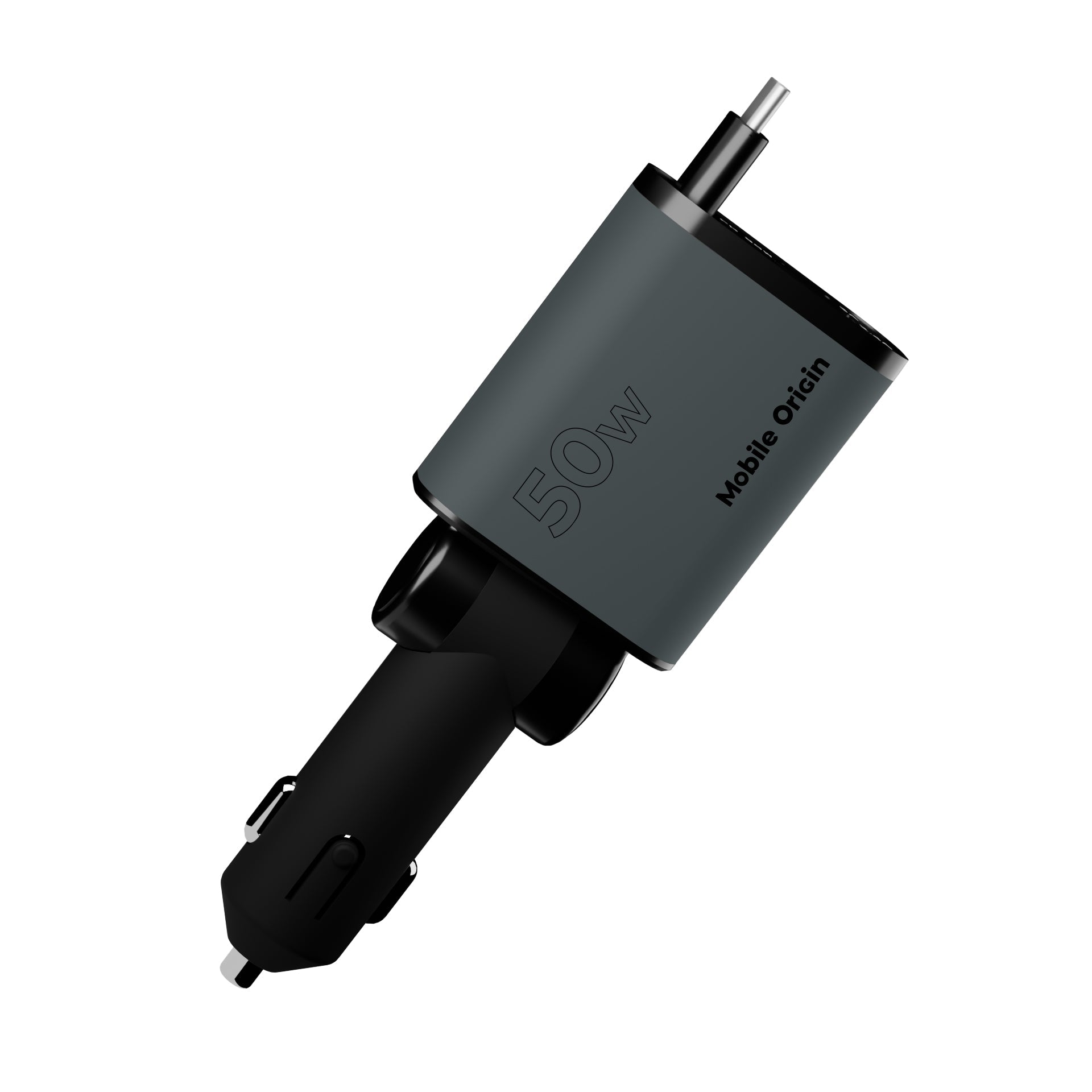 Mobile Origin Φορτιστής Αυτοκινήτου 50W με Θύρες Type - C και USB και Ενσωματωμένα Καλώδια Type - C και Lightning - CA28 - Space Grey