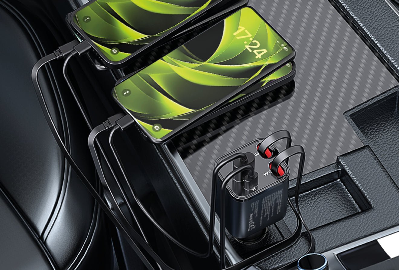 Mobile Origin Φορτιστής Αυτοκινήτου 50W με Θύρες Type - C και USB και Ενσωματωμένα Καλώδια Type - C και Lightning - CA28 - Space Grey