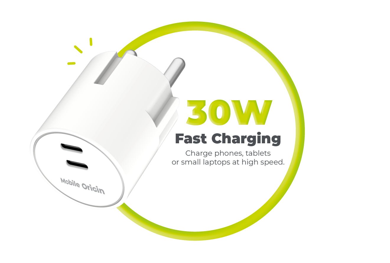 Mobile Origin Φορτιστής Γρήγορης Φόρτισης 30W GaN με 2 Θύρες Type - C - PW33 - White