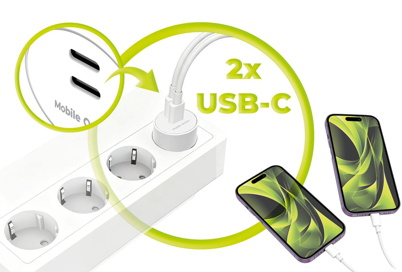 Mobile Origin Φορτιστής Γρήγορης Φόρτισης 30W GaN με 2 Θύρες Type - C - PW33 - White