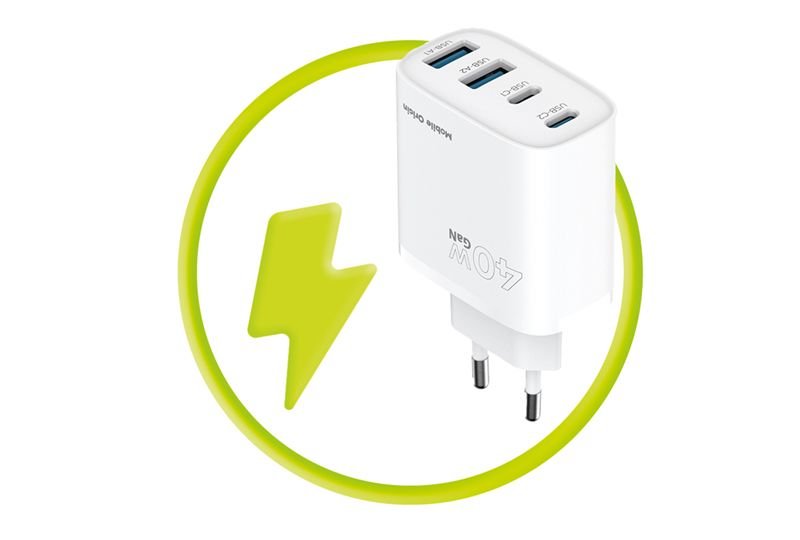 Mobile Origin Φορτιστής Γρήγορης Φόρτισης 40W GaN με 2 Θύρες Type - C και 2 Θύρες USB - PW22 - White