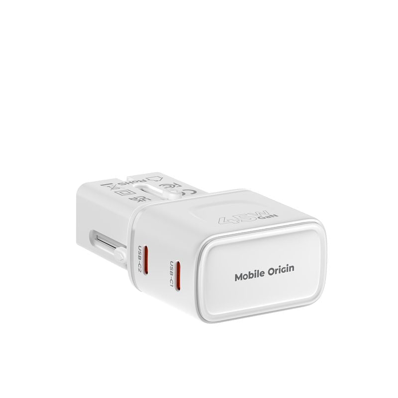 Mobile Origin Φορτιστής Ταξιδίου 2 Θυρών USB - C με Αντάπτορες Πρίζας EU/US/UK/AU - GaN 45W - Travel Adapter PW26 - White
