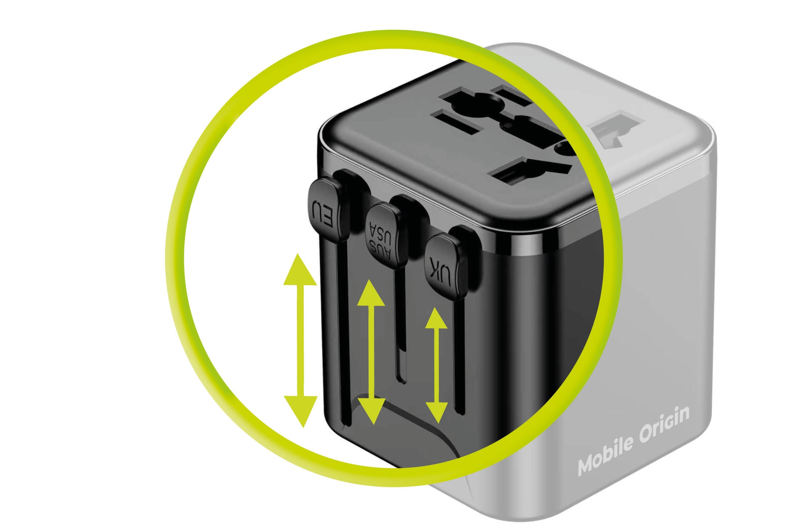 Mobile Origin Φορτιστής Ταξιδίου με Αντάπτορες Πρίζας EU/UK/US/AUS - Travel Adapter PW30 - Black