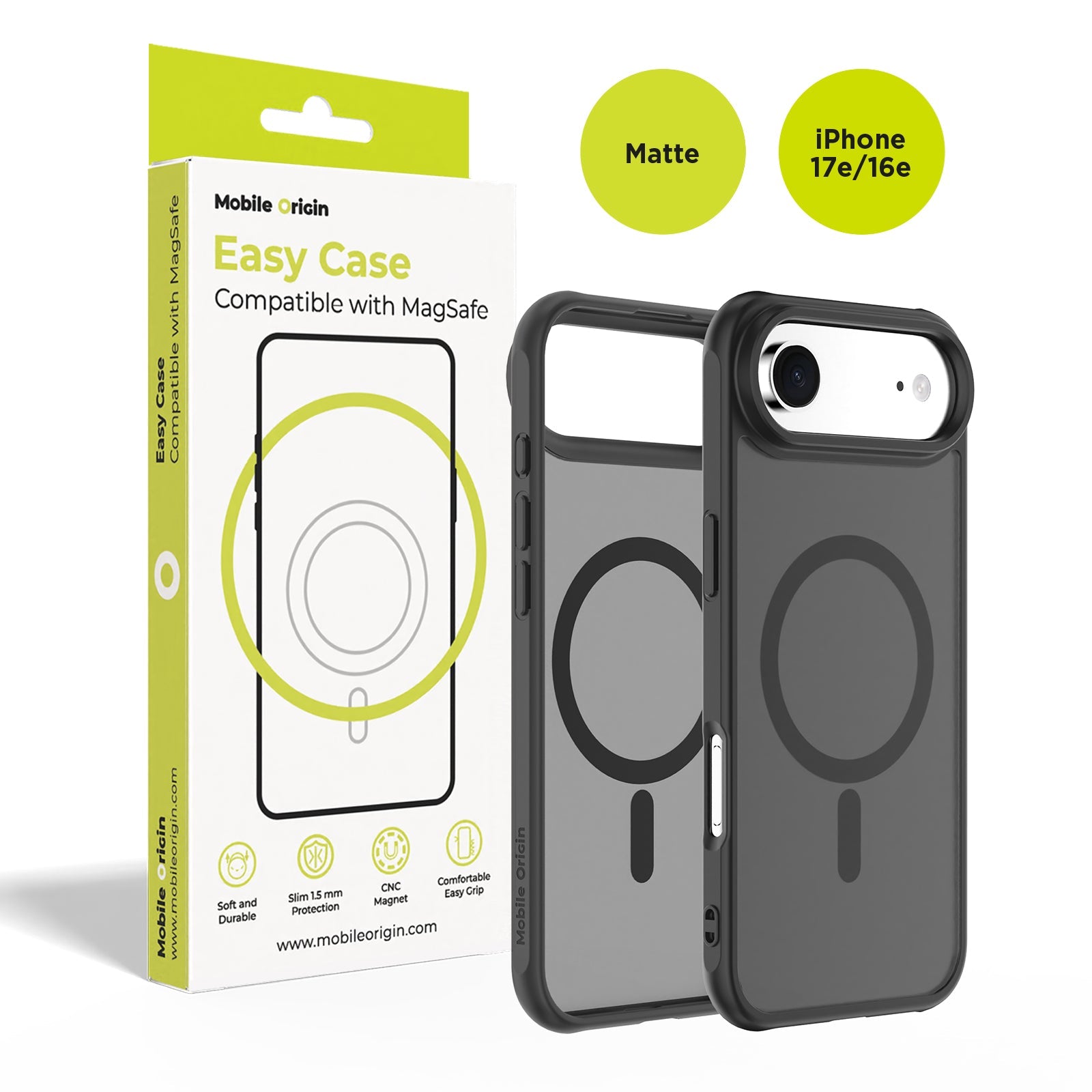 Mobile Origin iPhone 16e / iPhone 17e - Σκληρή Θήκη με Πλαίσιο Σιλικόνης - Hybrid MagSafe - Matte Black