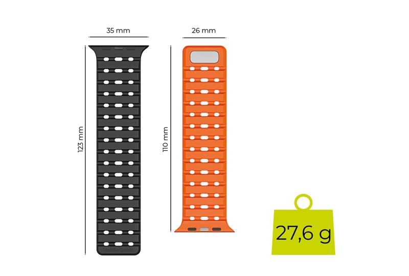 Mobile Origin Λουράκι Apple Watch 8/9/10/11 - SE (1/2/3) - Ultra (1/2/3) - 44/45/49mm Σιλικόνης - Magnetic Strap - Black / Orange