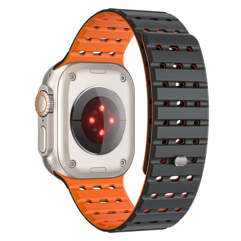 Mobile Origin Λουράκι Apple Watch 8/9/10/11 - SE (1/2/3) - Ultra (1/2/3) - 44/45/49mm Σιλικόνης - Magnetic Strap - Black / Orange