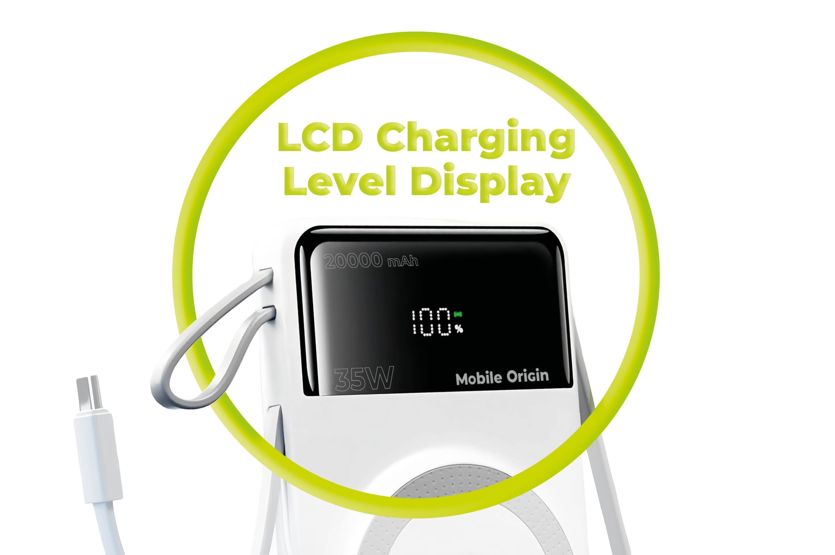 Mobile Origin - Μαγνητικό Ασύρματο MagSafe Power Bank Κινητού 20.000mAh με Ενσωματωμένα Καλώδια Lightning και Type - C - PB15 - White