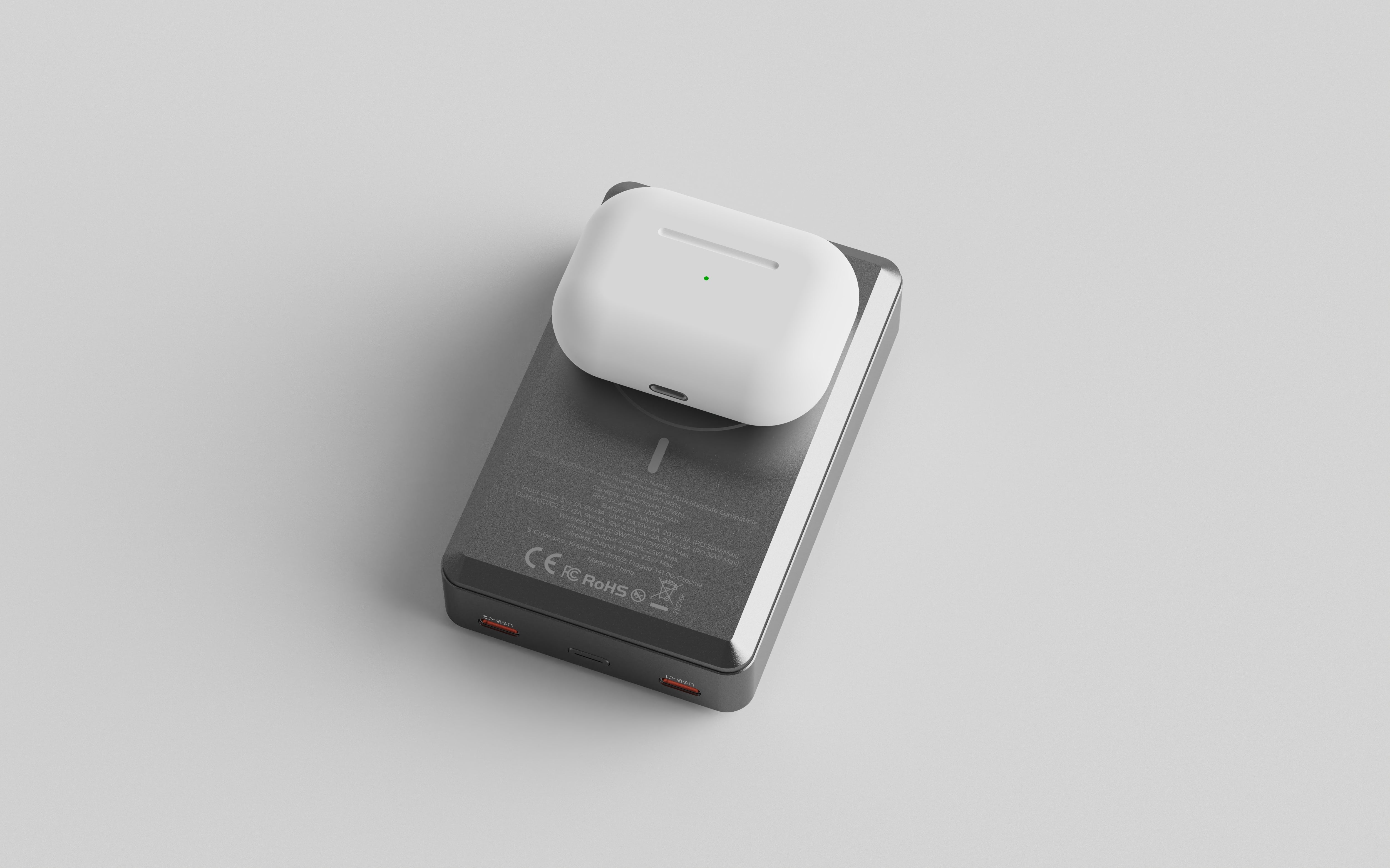 Mobile Origin - Μαγνητικό Ασύρματο MagSafe Power Bank Κινητού 30W 20.000mAh με 2 Θύρες Type - C - Aluminum PB14 - Grey