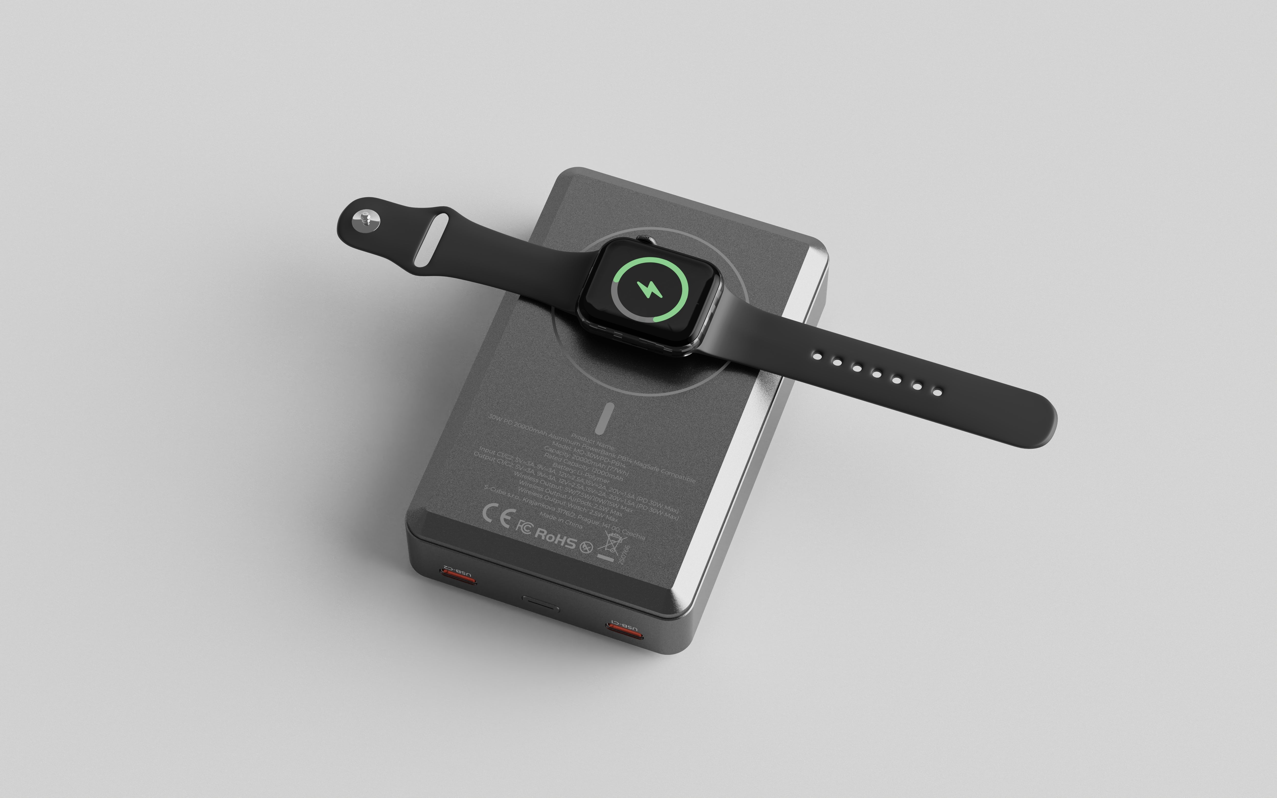Mobile Origin - Μαγνητικό Ασύρματο MagSafe Power Bank Κινητού 30W 20.000mAh με 2 Θύρες Type - C - Aluminum PB14 - Grey