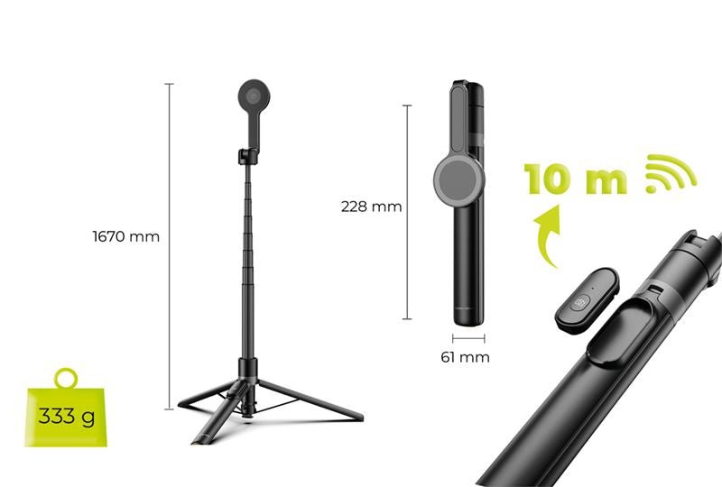 Mobile Origin - Ασύρματο MagSafe Selfie Stick με Τρίποδο και Bluetooth Τηλεχειριστήριο - S2 - Black