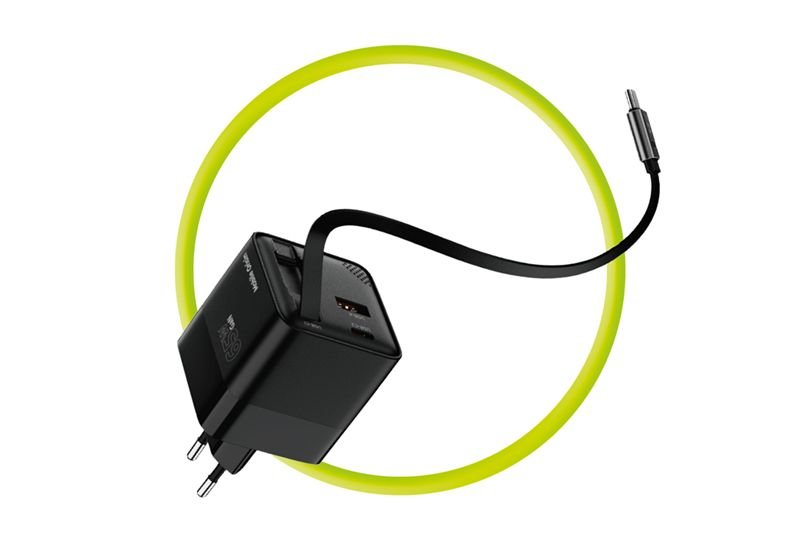 Mobile Origin Οικιακός Φορτιστής Γρήγορης Φόρτισης 65W GaN με 1 Θύρα Type - C, 1 Θύρα USB και Καλώδιο Type - C - PW2 - Black
