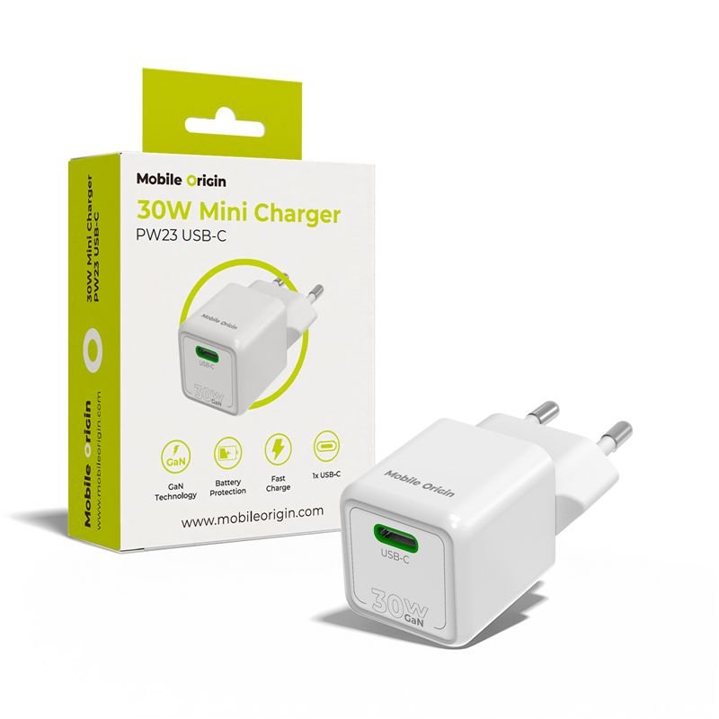 Mobile Origin Οικιακός Φορτιστής Γρήγορης Φόρτισης GaN 30W με 1 Θύρα Type - C - PW23 - White
