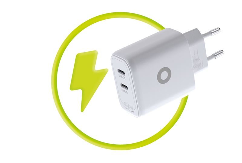 Mobile Origin - Οικιακός Φορτιστής Γρήγορης Φόρτισης GaN 65W με 2 Θύρες Type - C - MO19 - White