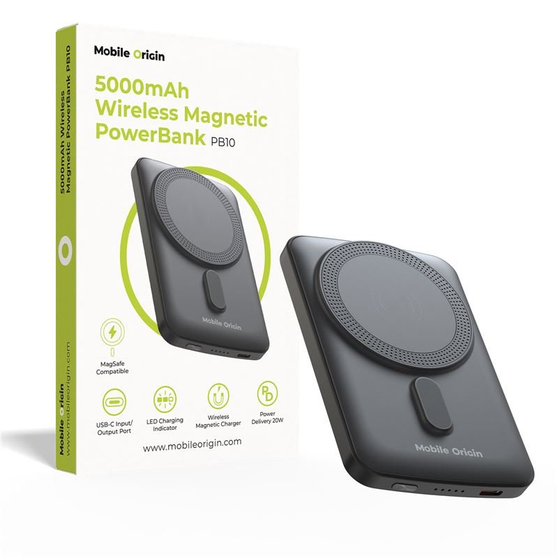 Mobile Origin - Μαγνητικό Ασύρματο MagSafe Power Bank Κινητού 5.000mAh - PB10 - Black