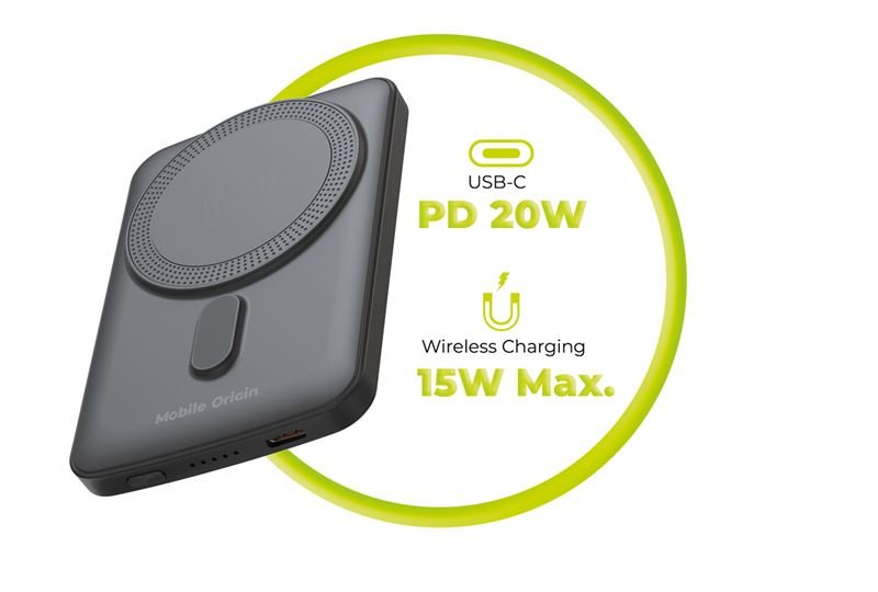 Mobile Origin - Μαγνητικό Ασύρματο MagSafe Power Bank Κινητού 5.000mAh - PB10 - Black