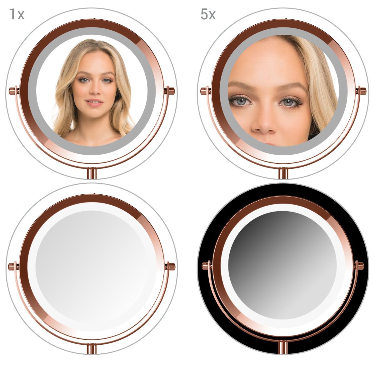 Navaris LED Illuminated Two-Sided Vanity Makeup Mirror - Περιστρεφόμενος Φωτιζόμενος Καθρέπτης LED - Copper - 43359