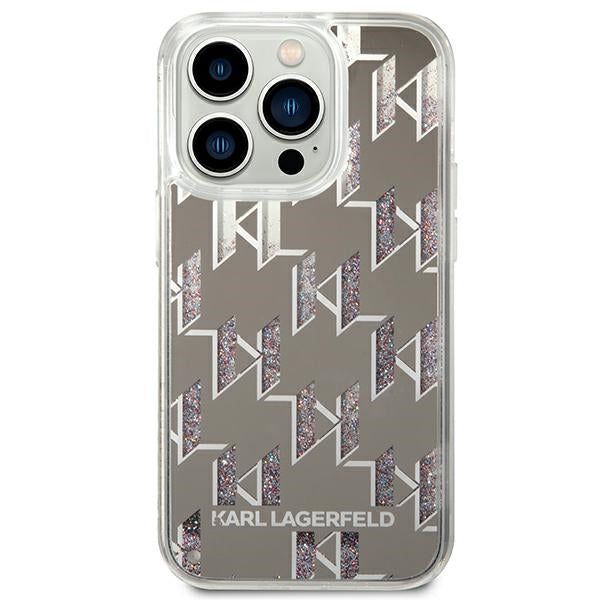 Karl Lagerfeld iPhone 14 Pro Max - Liquid Glitter Monogram Σκληρή Θήκη με Πλαίσιο Σιλικόνης - Silver - KLHCP14XLMNMS