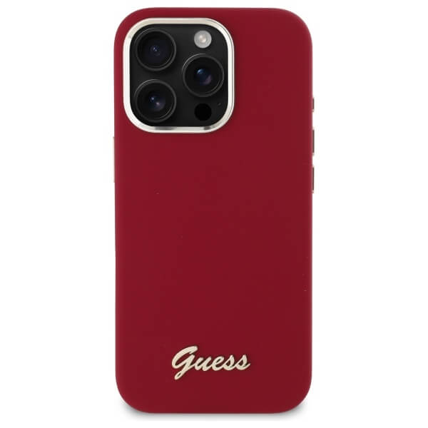 Guess iPhone 16 Pro - Silicone Script Metal Logo and Frame - Σκληρή Θήκη με Πλαίσιο Σιλικόνης - Magenta - GUHCP16LSMBSLM