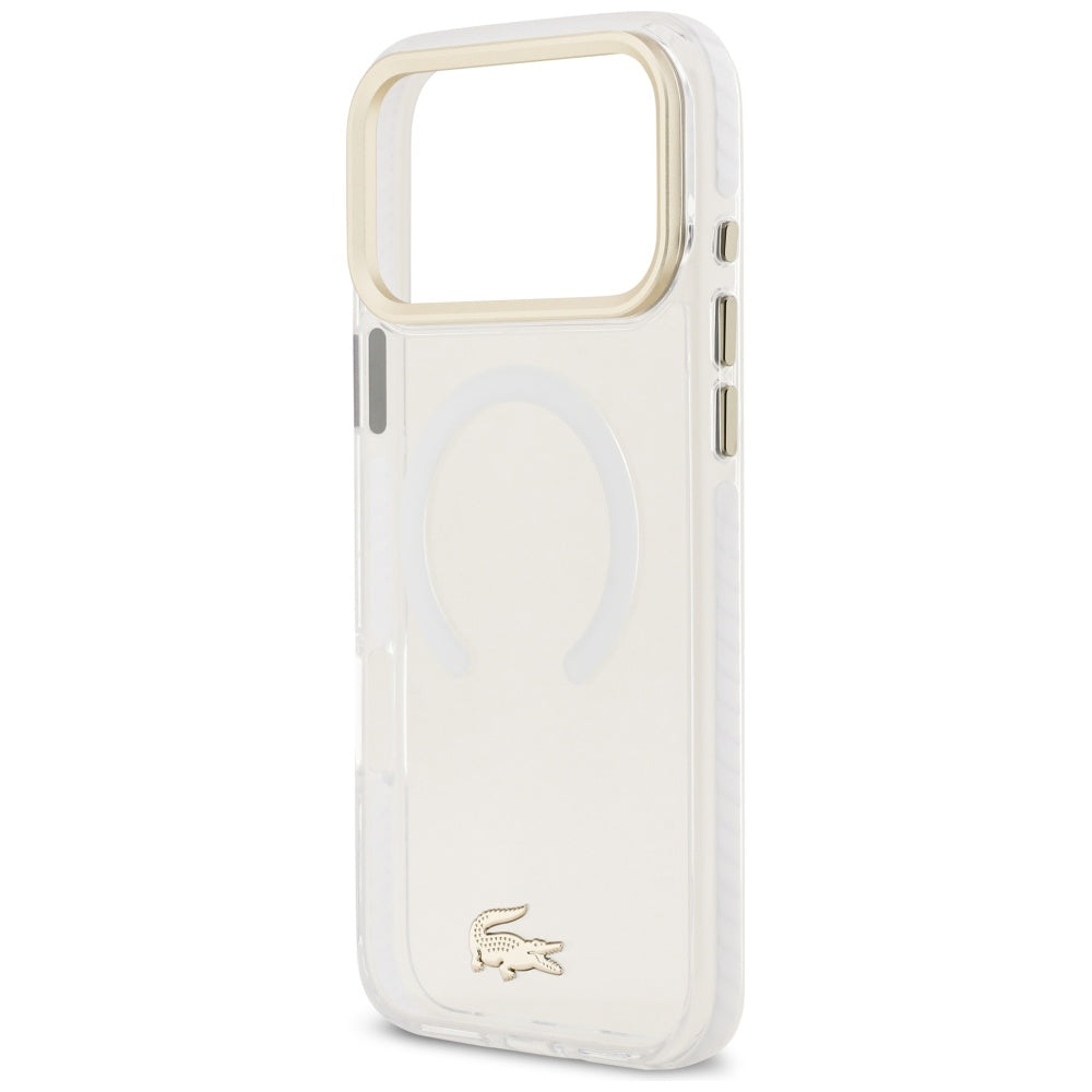 Lacoste iPhone 17 Pro Max - Shockproof Transparent Frosted Gold Logo MagSafe - Σκληρή Θήκη με Πλαίσιο Σιλικόνης - White