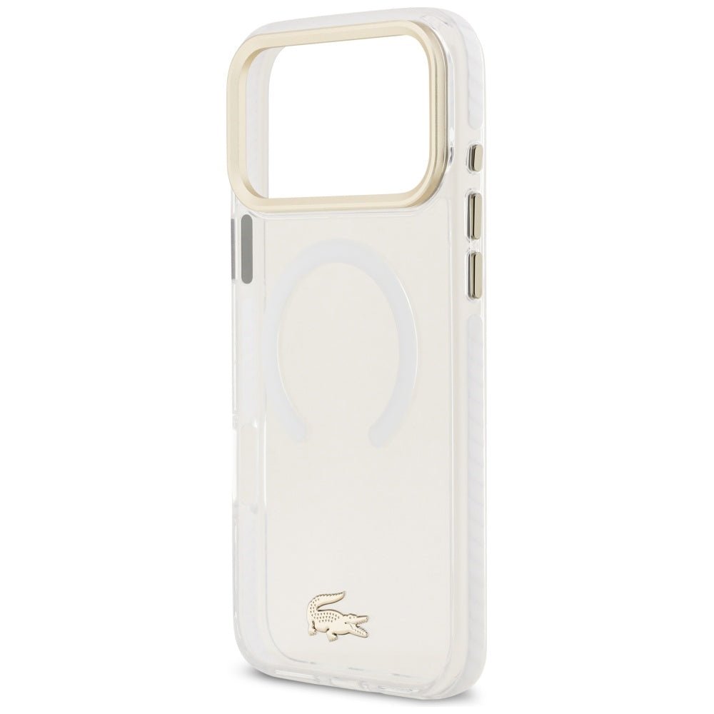 Lacoste iPhone 17 Pro Max - Shockproof Transparent Frosted Gold Logo MagSafe - Σκληρή Θήκη με Πλαίσιο Σιλικόνης - White