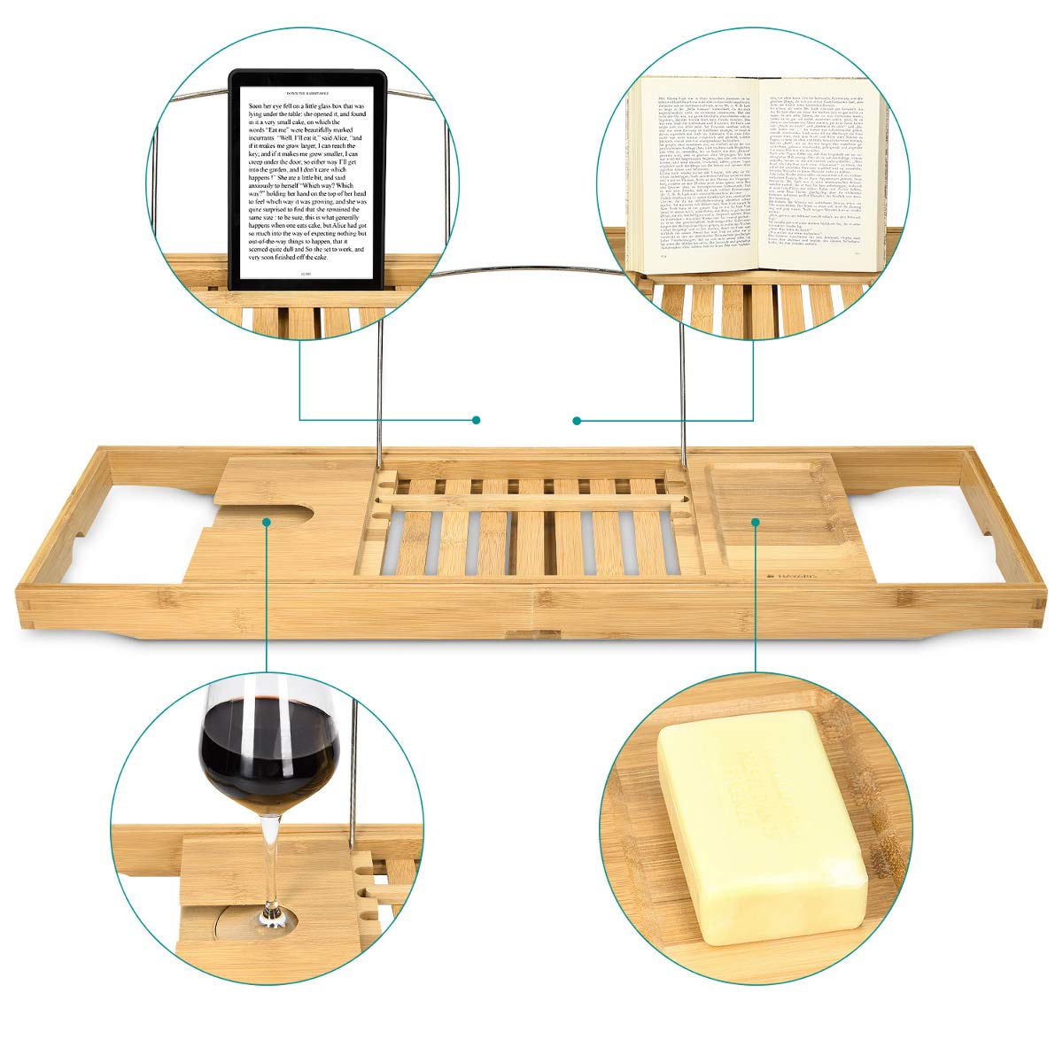 Navaris Wooden Bath Tray Rack Ξύλινη Βάση για τη Μπανιέρα - Brown - 47685.01