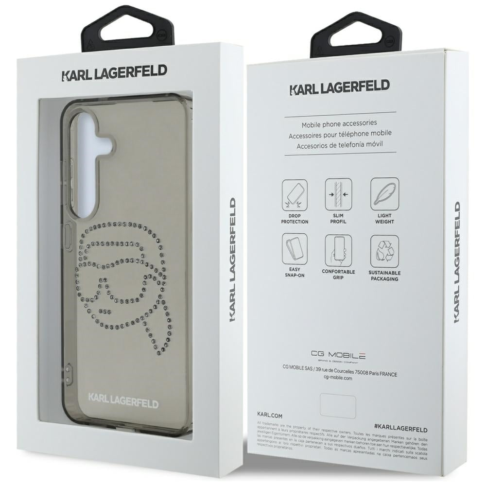 Karl Lagerfeld Samsung Galaxy S25 - Rhinestones Karl Head Logo - Σκληρή Θήκη με Πλαίσιο Σιλικόνης - Black - KLHCS25SHKHDCELK