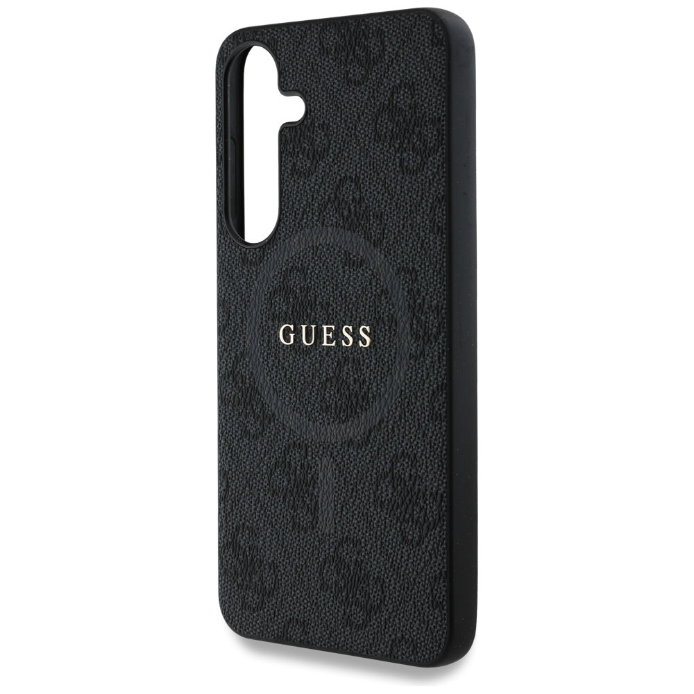Guess Samsung Galaxy S25 - Leather 4G Colored Ring Classic Logo - MagSafe Θήκη με Επένδυση Συνθετικού Δέρματος - Black - GUHMS25SG4GFRK