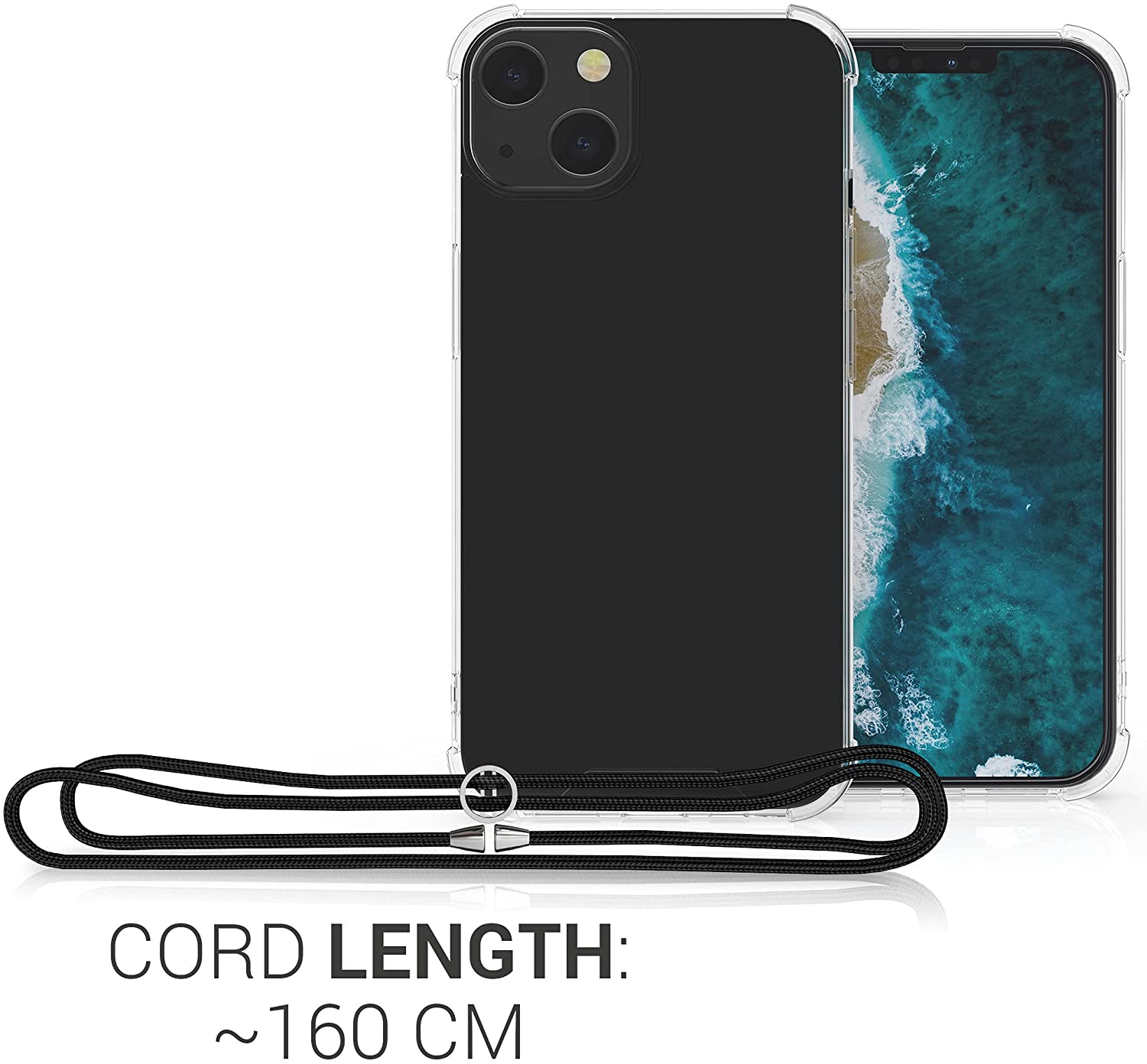 KW iPhone 13 Θήκη Σιλικόνης TPU με Λουράκι - Διάφανη / Black - 55949.01