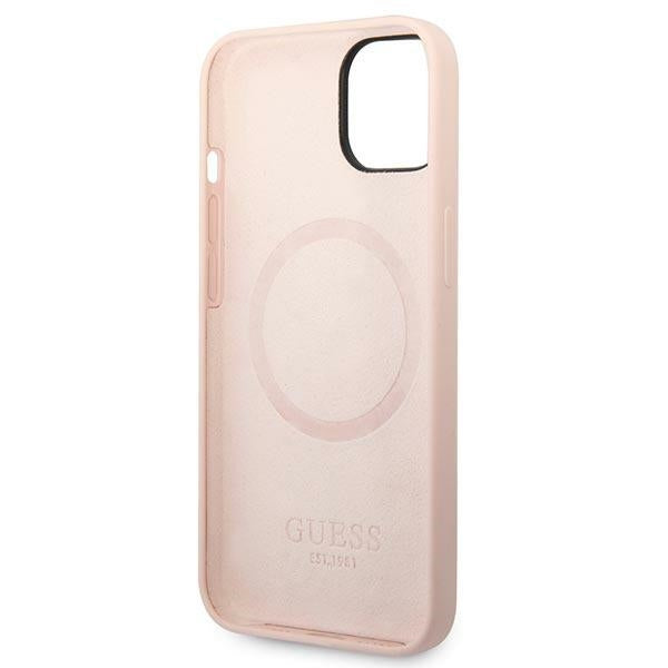 Guess iPhone 14 Plus Silicone Logo Plate MagSafe Θήκη Σιλικόνης με MagSafe - Pink - GUHMP14MSBPLP