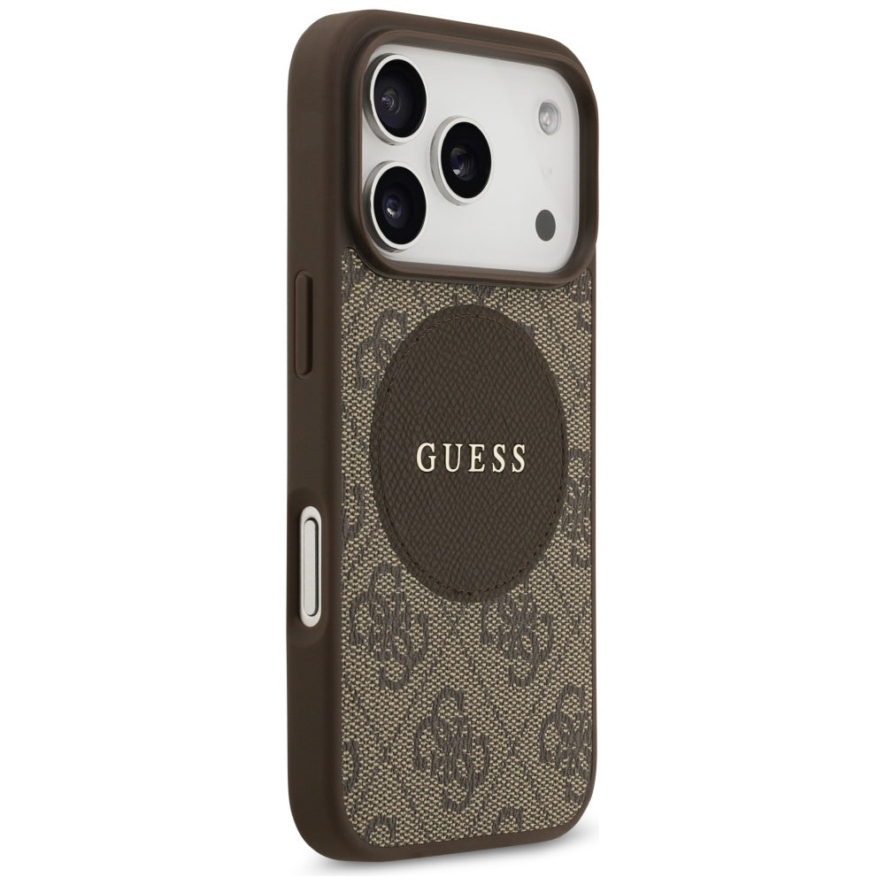 Guess iPhone 17 Pro - 4G Circle Classic Logo MagSafe - Θήκη με Επένδυση Συνθετικού Δέρματος - Brown - GUHMP17LP4PGRSGW