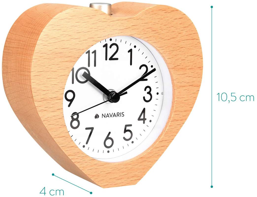 Navaris Analogue Wood Alarm Clock Design Heart - Αναλογικό Επιτραπέζιο Ρολόι και Ξυπνητήρι - Light Brown - 43901