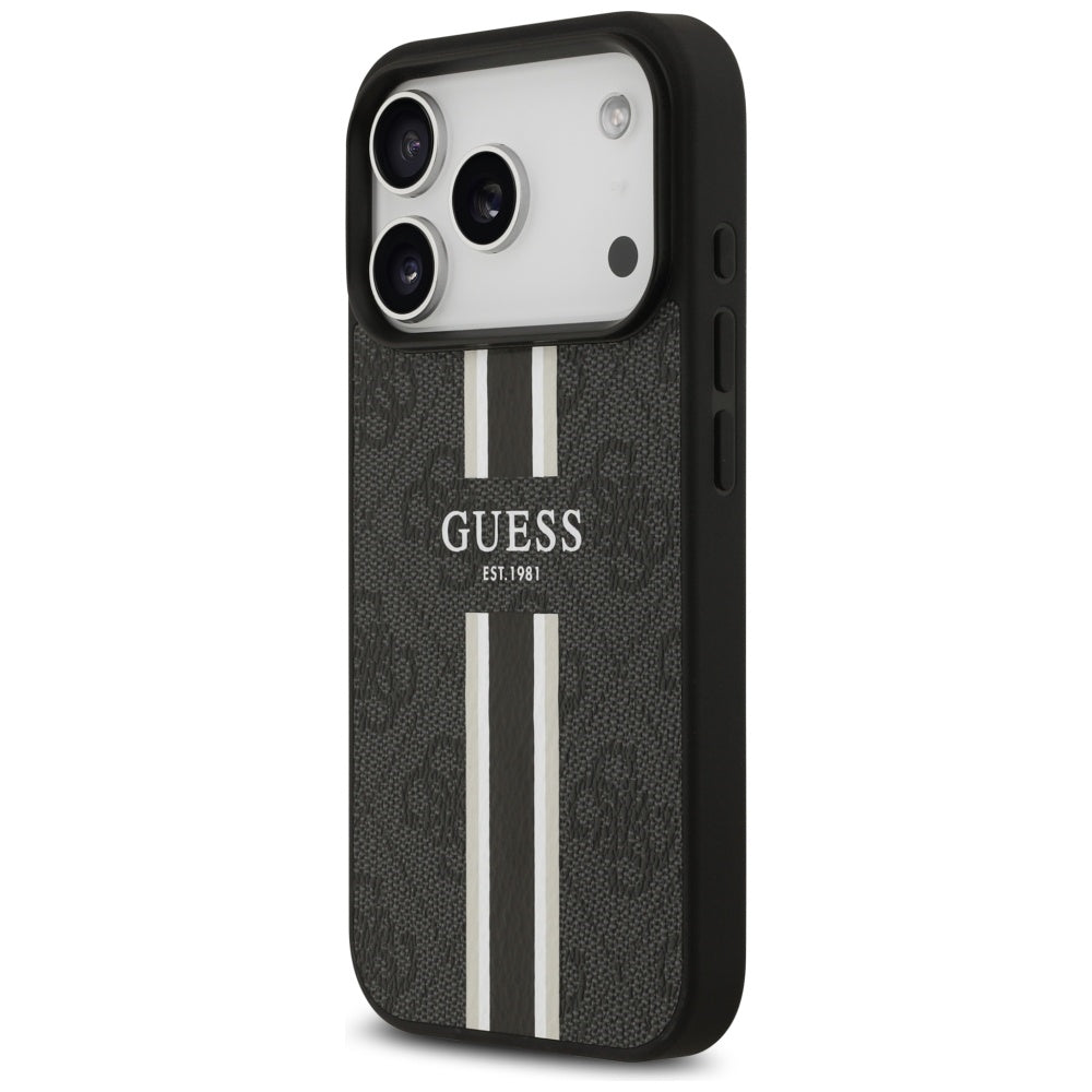 Guess iPhone 17 Pro - 4G Printed Stripes MagSafe - Θήκη με Επένδυση Συνθετικού Δέρματος - Black - GUHMP17LP4RPSK
