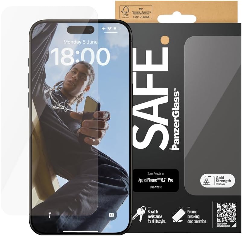 Safe by PanzerGlass iPhone 15 Pro Max Ultra-Wide Fit Case Friendly Full Screen Αντιχαρακτικό Γυαλί Οθόνης - Διάφανο - SAFE95537