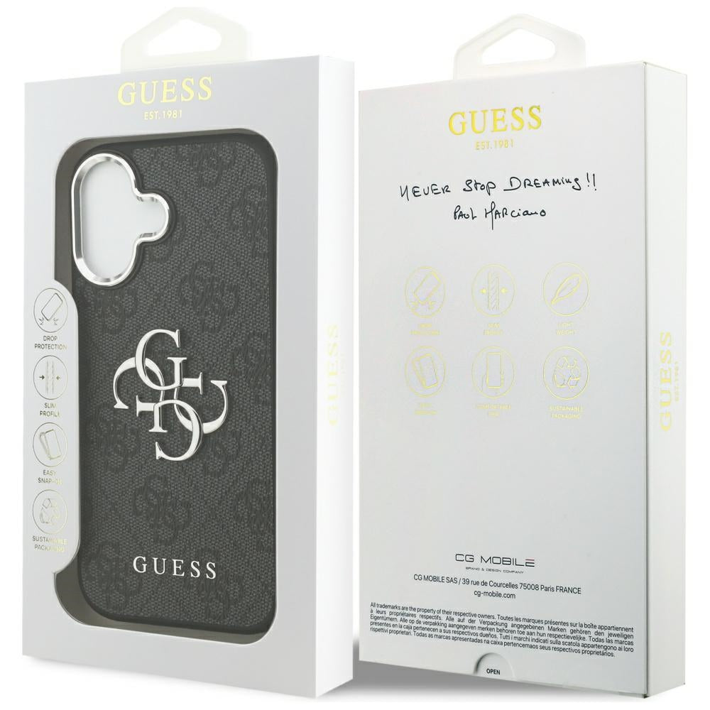 Guess iPhone 17 - 4G Big 4G Classic Logo - Σκληρή Θήκη με Πλαίσιο Σιλικόνης και Επένδυση από Οικολογικό Δέρμα - Black / Silver - GUHCP17SP4G4SMCK