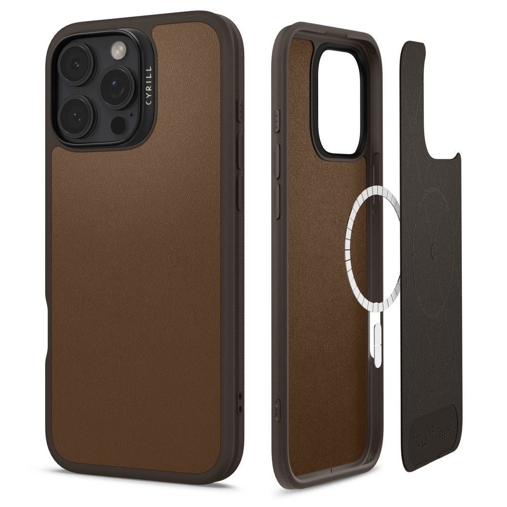 Spigen Cyrill iPhone 16 Pro Kajuk Mag Θήκη με Επένδυση Συνθετικού Δέρματος και MagSafe - Saddle Brown