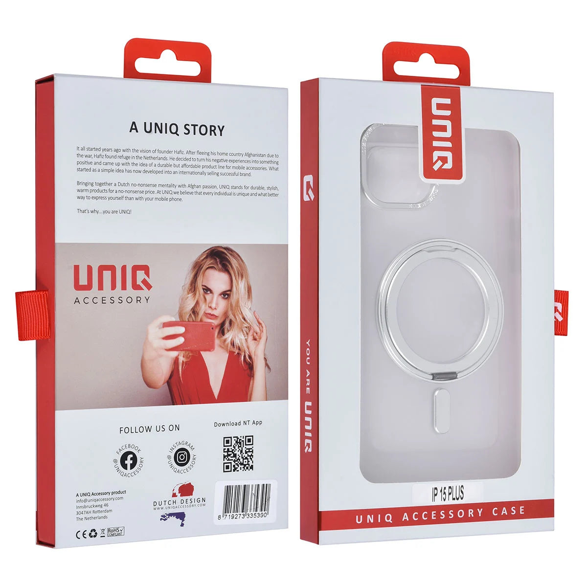 Tuniq iPhone 15 Plus / 14 Plus - Σκληρή MagSafe Θήκη με Περιστρεφόμενο Δαχτυλίδι Συγκράτησης - Διάφανο / Λευκό