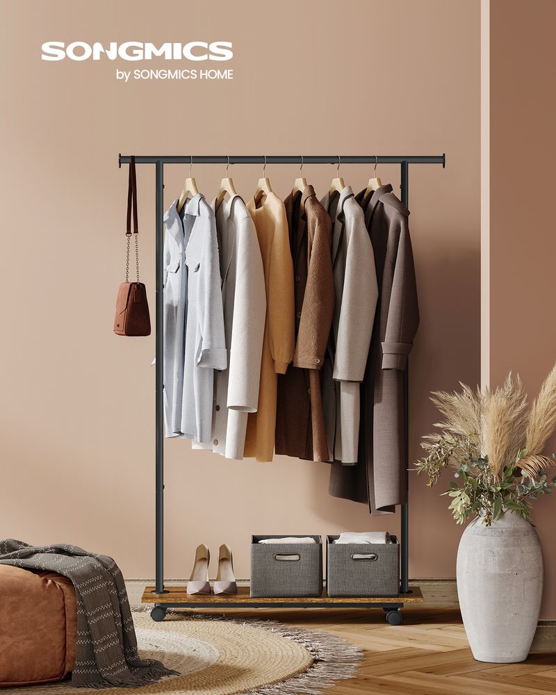 Songmics Τροχήλατη Επεκτεινόμενη Κρεμάστρα Δαπέδου - Ράγα Ρούχων - Rustic Brown / Black - HSR151B01