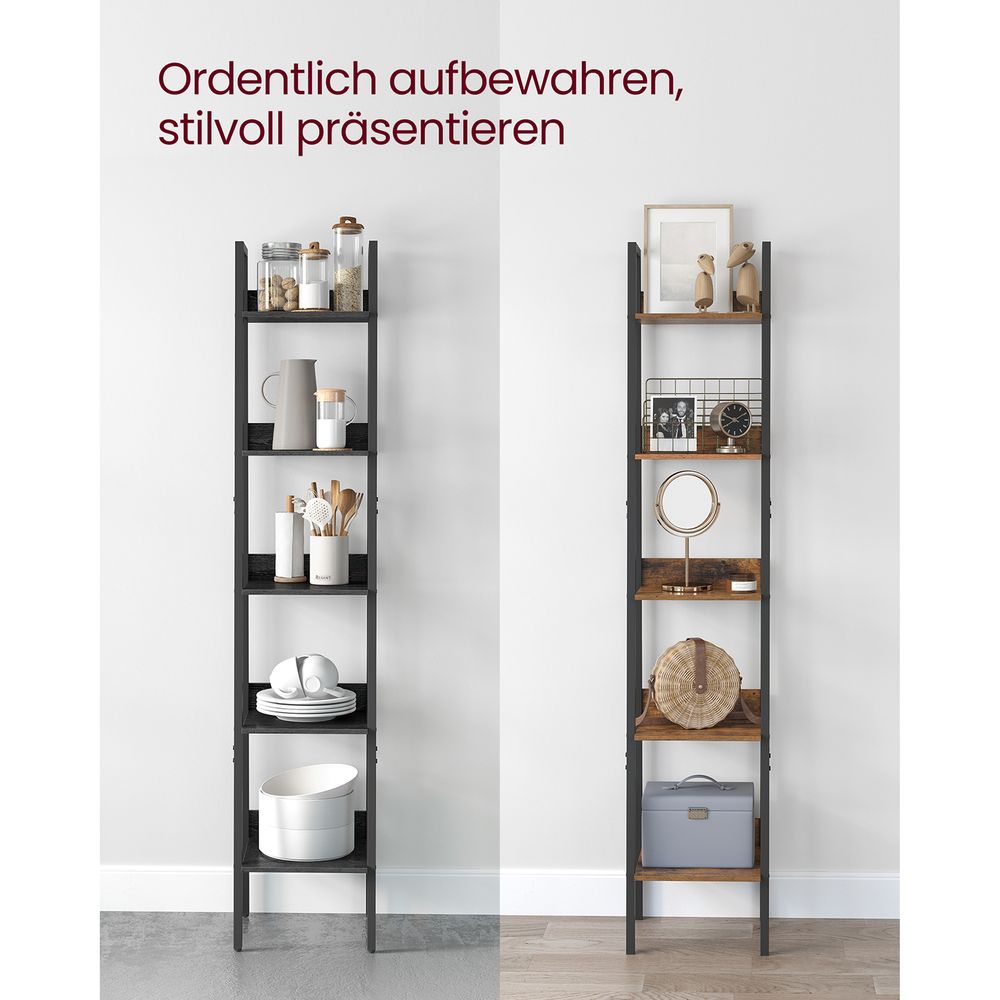 Vasagle Λεπτή Ραφιέρα με 5 Ράφια - 33,8 x 30 x 170 cm - Black Wood Effect / Black - LLS109B56