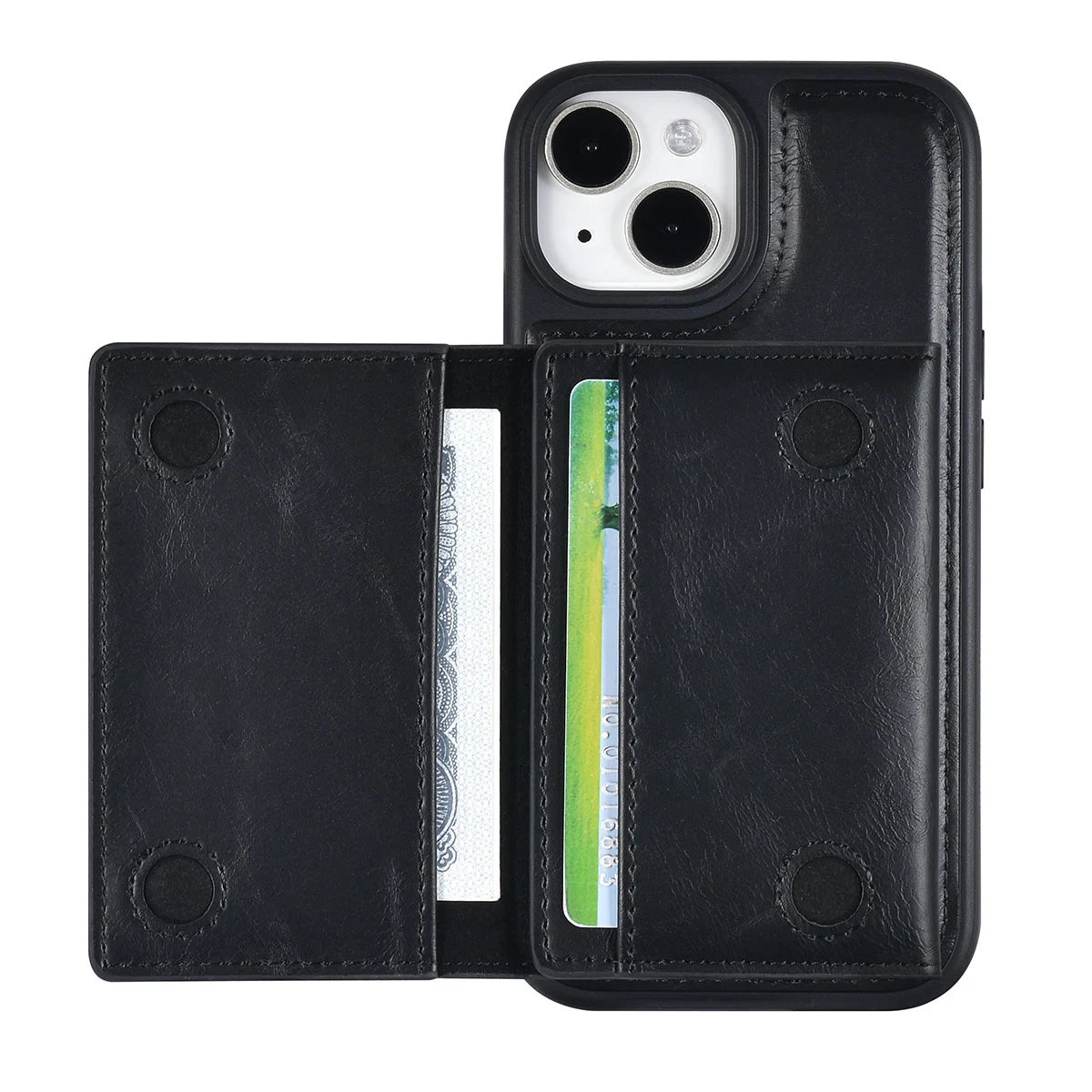 Tuniq iPhone 15 - Σκληρή Θήκη από Δερματίνη με Αφαιρούμενη Θήκη Καρτών - Μαύρη