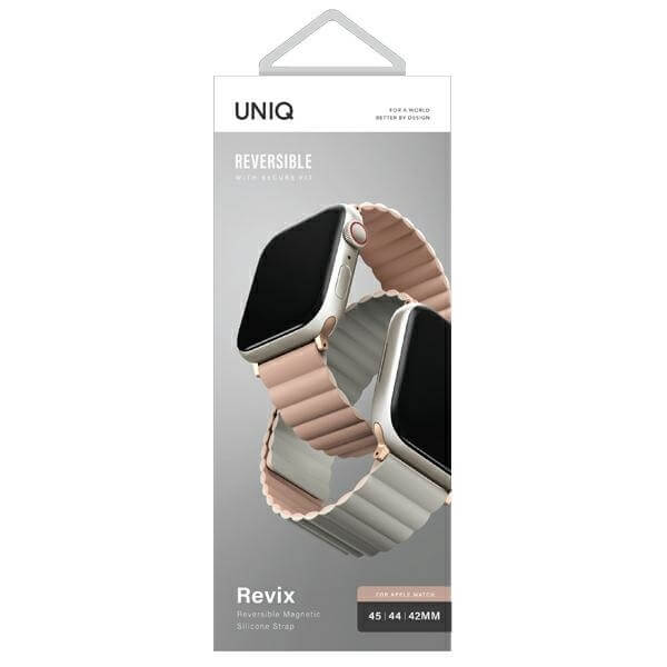Uniq Λουράκι Apple Watch 2 / 3 / 4 / 5 / 6 / 7 / 8 / 9 / SE / ULTRA 1 / ULTRA 2 - 42 / 44 / 45 / 49 mm Revix Μαγνητικό Σιλικόνης Διπλής Όψης - Pink / Beige